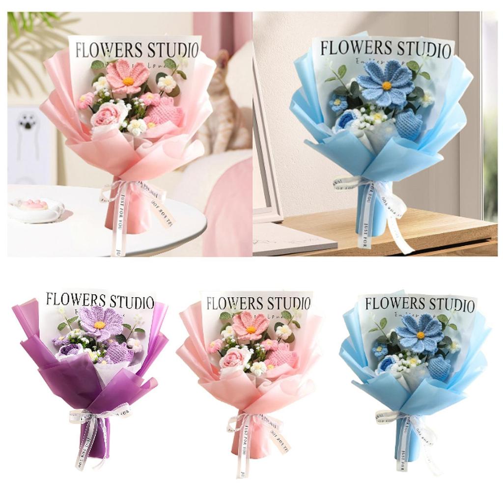 Crochet Bouquet Table Decor Handmade Finished Knitted Gesang Flower for Teacher’ Day Wedding Anniversary Thanksgiving Day Her