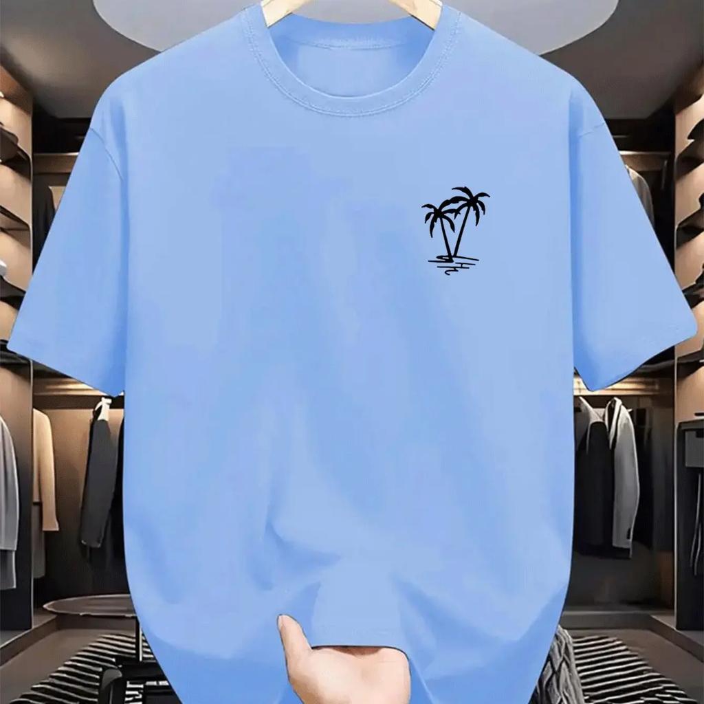 New Coconut Tree Print Simple 100 Cotton Men Woment Tshirt Summer Autumn Daily Outdoor Sports Casual Loose Street Short Sleeve