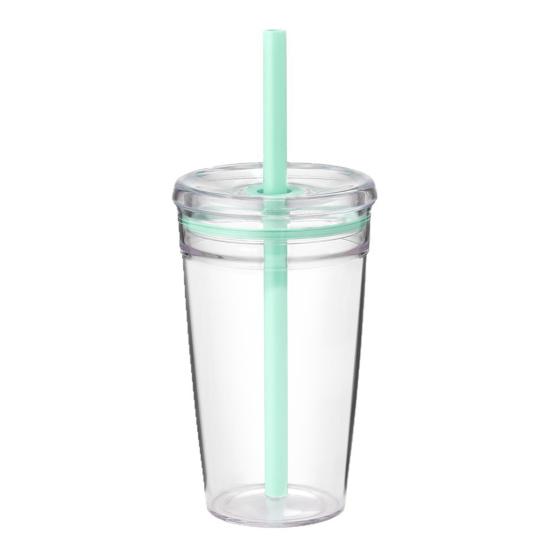 Стакан для воды с крышкой и соломинкой 450 мл, не содержит БФА, многоразовый стакан для холодного кофе, прозрачная пластиковая посуда для чая, смузи