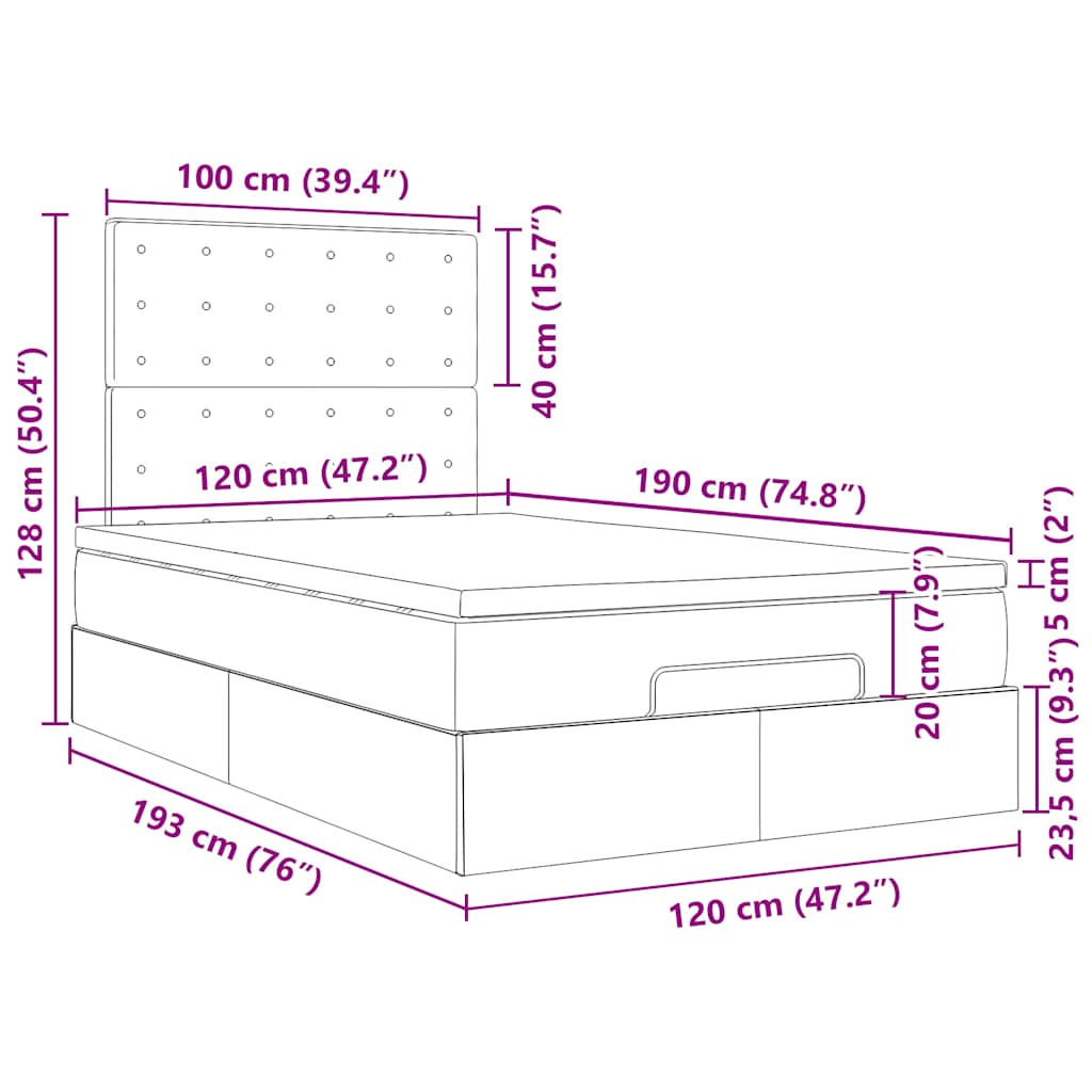 Ottoman Bed with Mattress & LEDs 120x190 cm Faux Leather