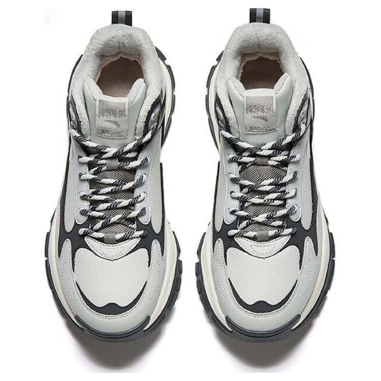 New Anta Borderland Slip Resistant Warm High Top Casual Shoes Men's Gray Black 112448966-3