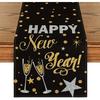 Artoid Mode Cheers Black and Gold 2025 Happy New Year Table Runner, Xmas Winter Holiday Kitchen Dining Table Decoration for Indoor Outdoor Home Party