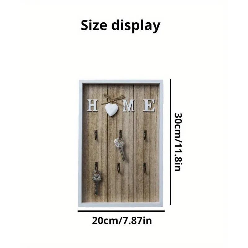 1pc Wooden Metal Key Hook Board Home Wall Decoration Living Room Entrance Storage Rack