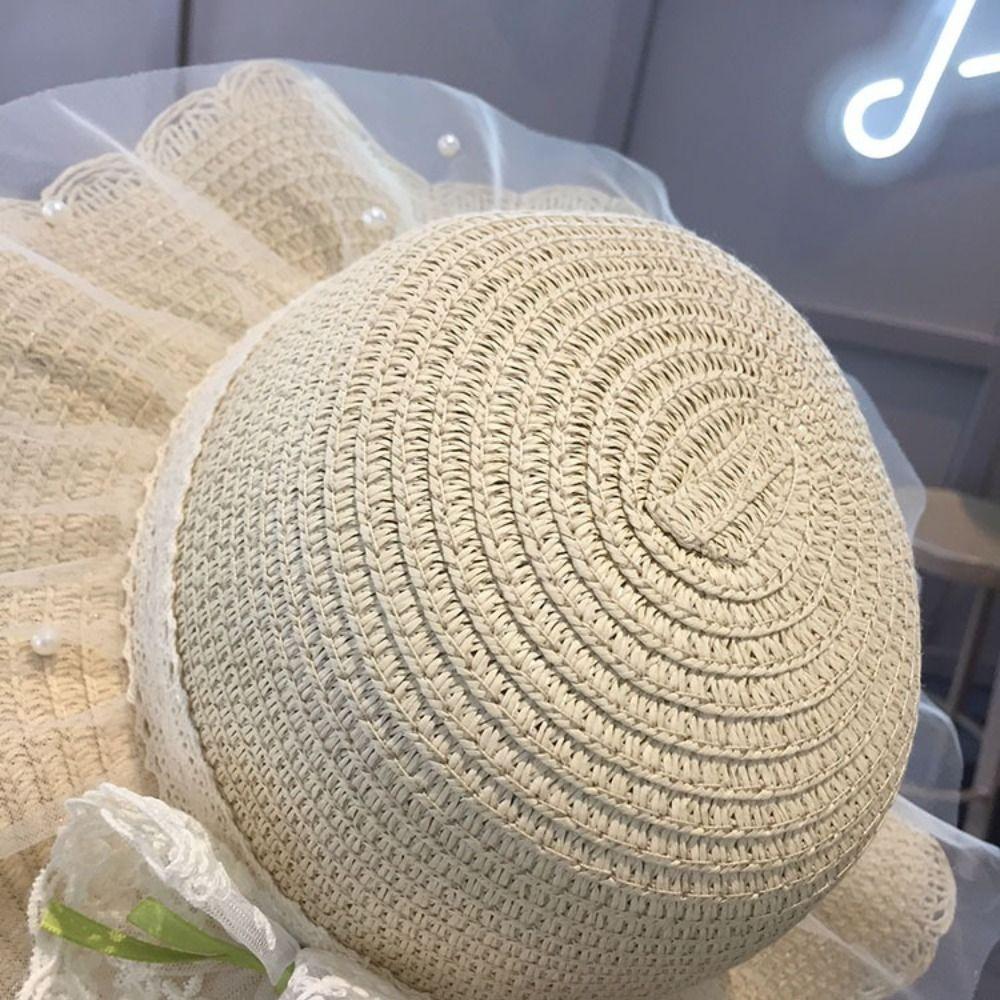 Straw Children Straw Hat Lace Beach Bucket Cap New Straw Shoulder Bag Baby Girls