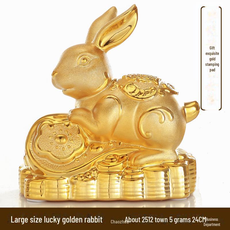 Керамическая копилка с золотым кроликом на удачу - креативный подарок и украшение для дома