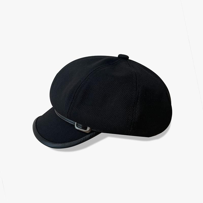 Pu Leather Edge Octagonal Hat for Women Autumn and Winter Retro Japanese Youth Newspaper Baby Hat Korean Style Belt Buckle Duck Tongue Painter Hat