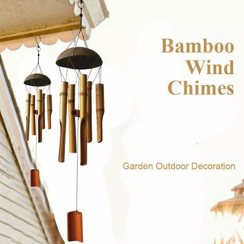 6 Tubes Bamboo Wind Chime Natural Coconut Shell Wind Chimes Handmade Wind Chime