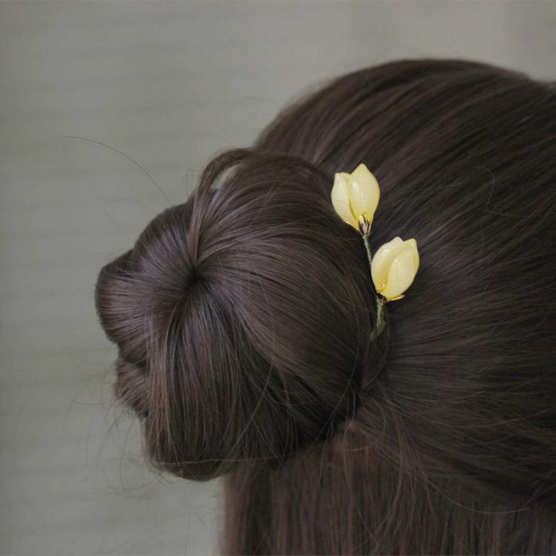 long u shaped handmade tulip hair stick ancient style flower hairpin for women bun styling hanfu cheongsam daily hair accessory