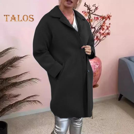 Женское зимнее пальто, однобортное, с отложным воротником в стиле ретро, с длинными рукавами, на пуговицах, кардиган средней длины, с разрезом, весна-осень, шерстяное пальто для активного отдыха