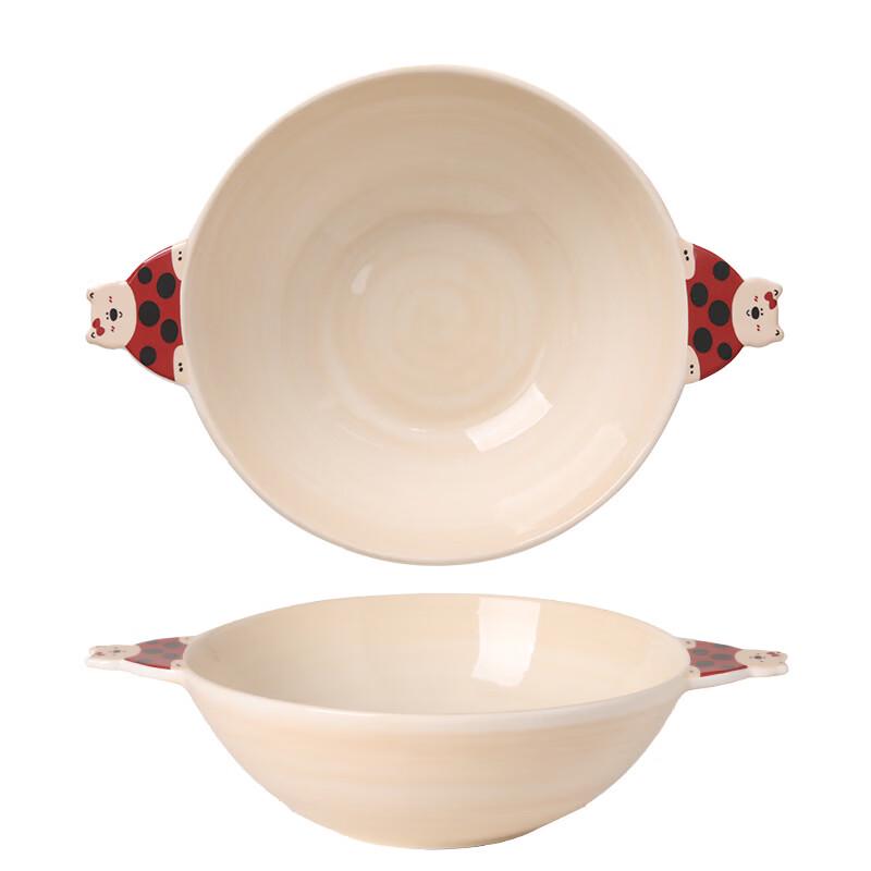 Mr. Bear Cream Ceramic Double-Handle Bowl