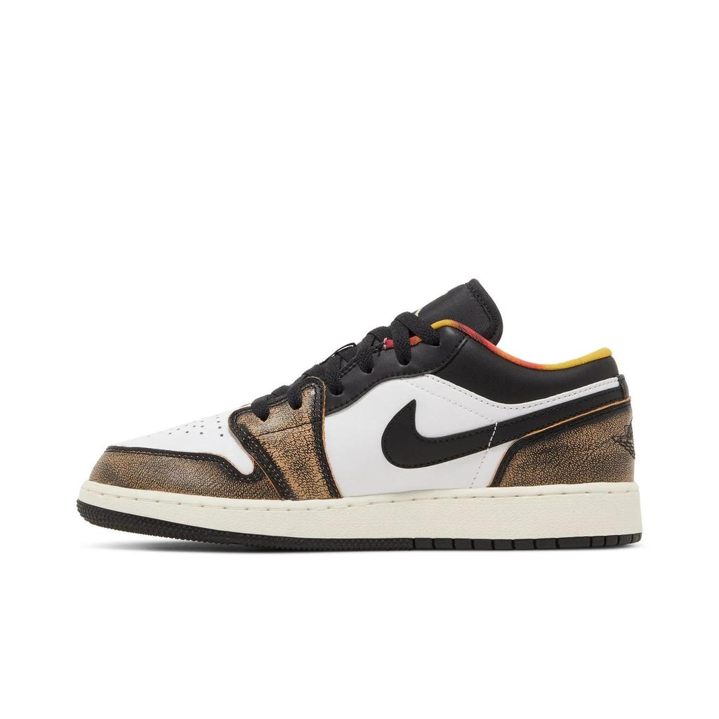 Air Jordan 1 Low SE Grade School 'Wear-Away - Tan' (Unisex) Black / White Onyx / White / Sail Kids' Basketball Shoes DQ8421 001