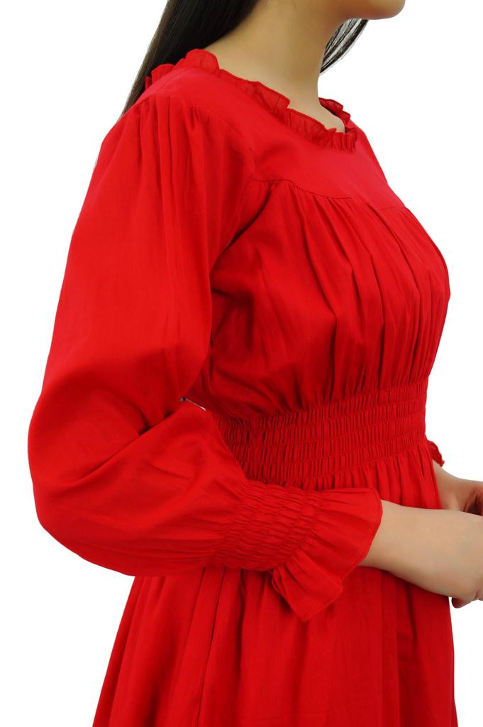 Bimba Women's Cotton Smocked Waist Long Casual Maxi Dress