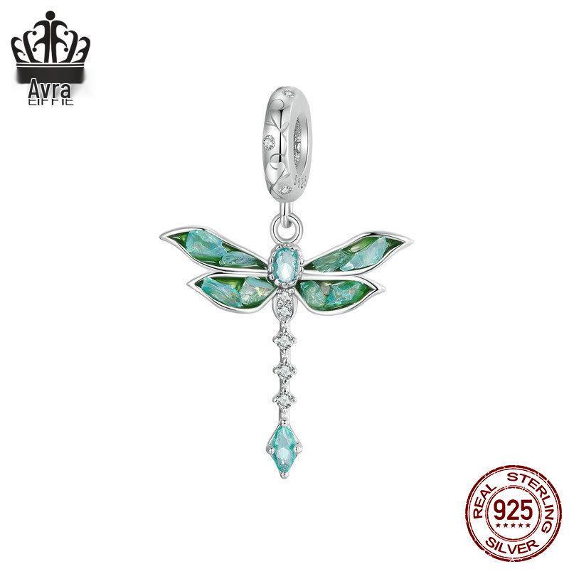 Avle Изысканный кулон в виде стрекозы: Серебро 925 пробы, Платиновое покрытие, DIY бижутерия из бусин.