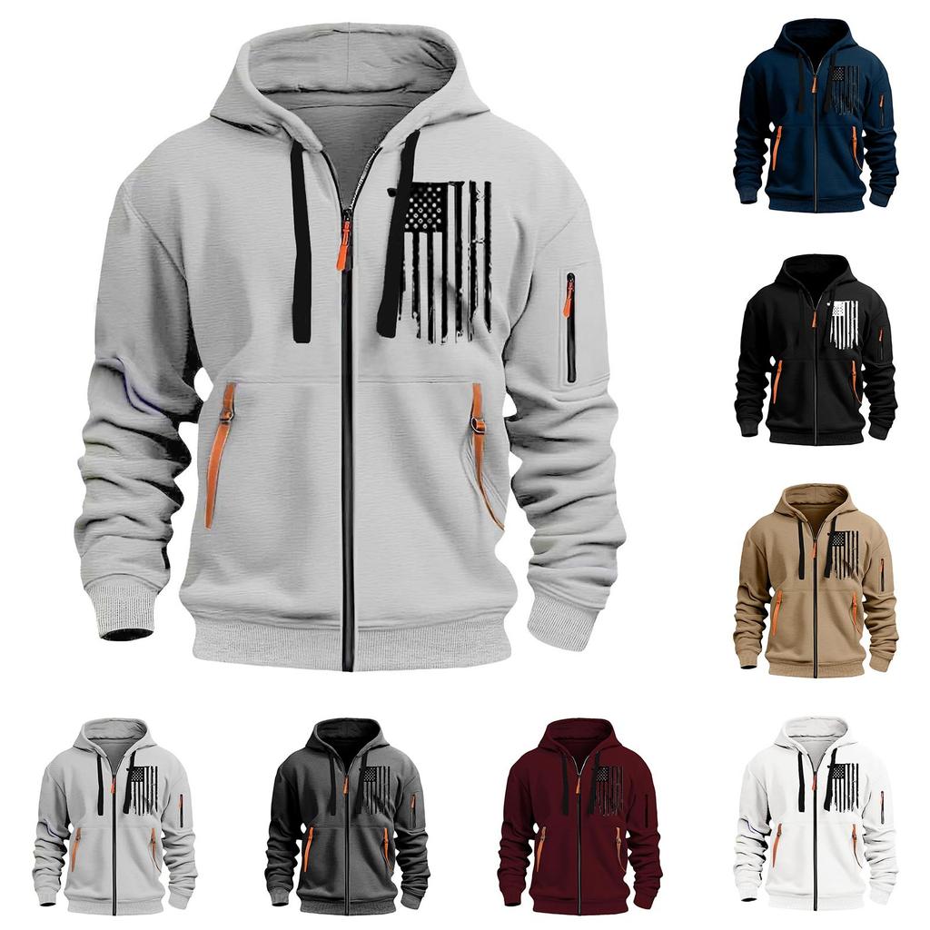 Мужская спортивная повседневная толстовка с капюшоном, кардиган с капюшоном на молнии, многокарманное пальто с капюшоном