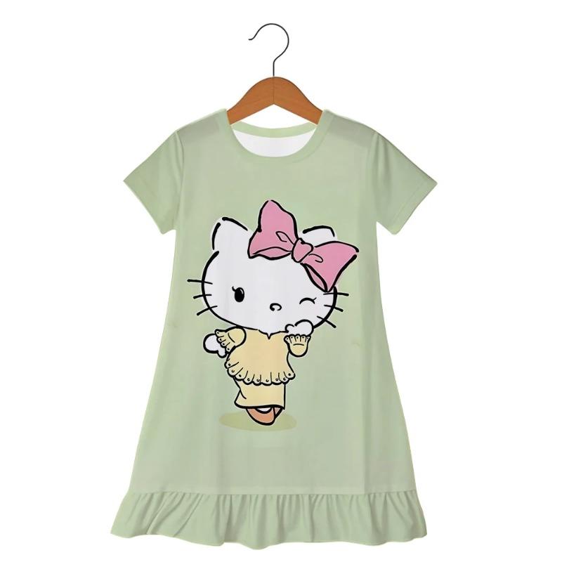 Летний Пижамный Комплект Юбка Hello Kitty Детская Мода Повседневное Платье для Девочек 3-6 Лет