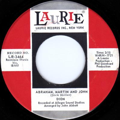 7-дюймовая пластинка DION - Abraham, Martin And John / Daddy Ro LR3464 Laurie Records 1968 US Рок Б/У