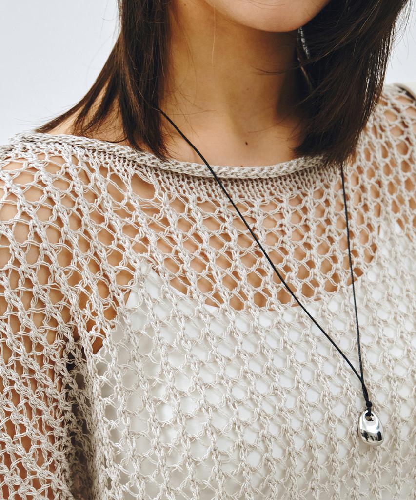 MONGDOL Paper Net See-Through Knit Top Gray Mdkt126Gray