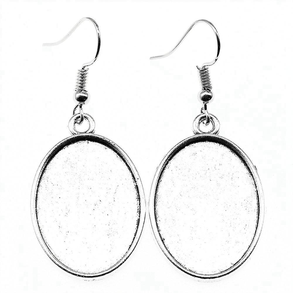 Drop & Dangle Earring Oval Ear Hook Glass Cabochon Base Setting Tray Vintage Jewelry SuppliesEarring Size 18x19mm QE017