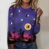 Tops For Women Halloween Witch Print Round Neck Long Sleeve T-shirt Fall Casual Slim Pullover Women's Long Sleeve Top