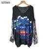 Thin Hollow Out Letter Sequin Sweater Women Clothes Fashion Vintage Loose Irregular V Neck Full Sleeve New WQR1962
