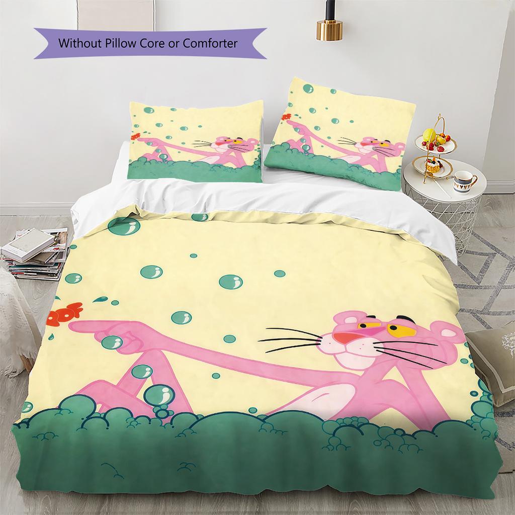 The Pink Panther Pattern Bedding Quilt Set Home Decoration Gift (1 * duvet cover + 2 * pillowcase without core)