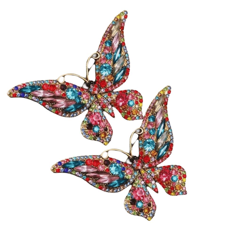 2pcs Colorful Butterfly Brooch Rhinestone Inlaid Animal Brooch Stylish Rhinestone Brooch For Ladies