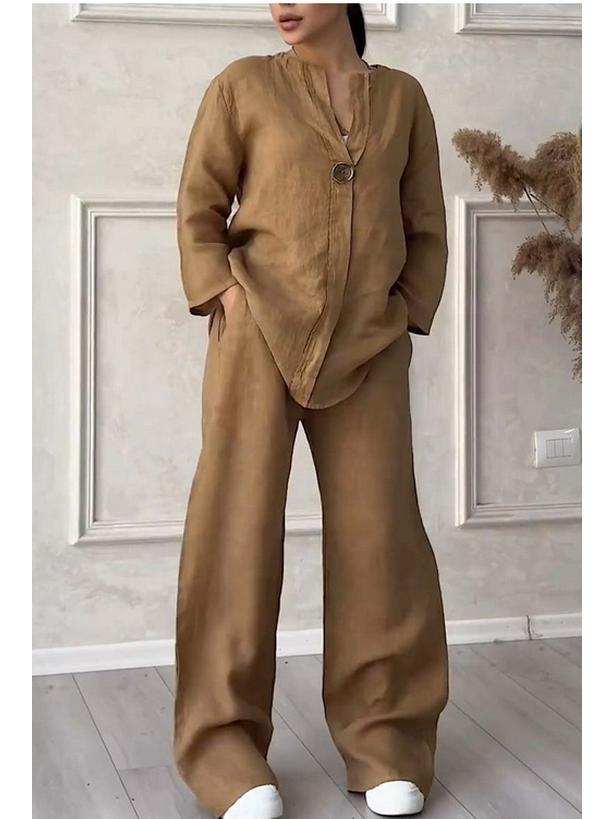 Женский комплект в стиле кросс-бордер, однотонный, из хлопка и льна, повседневный