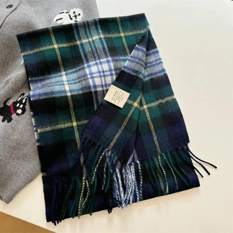 High Quality 100% Wool Scarf Men Female Fashion Classic Soft Cashmere Muffler Women Warm Thermal Shawl Outside Autumn Winter Men