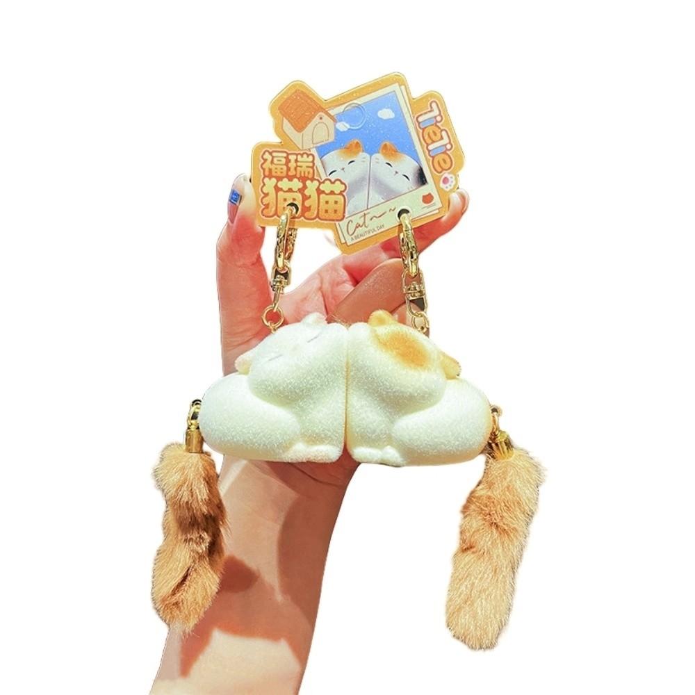 Cartoon Couple Cat Key Chain Pom Accessories Mink Fur Cat Keyring Long Tail Cat Pendant Friends