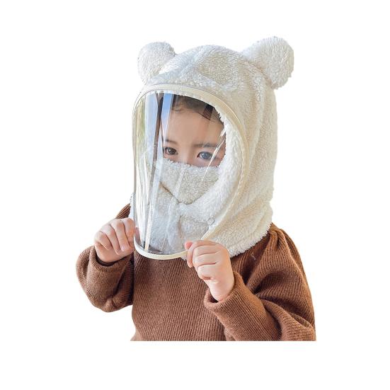 Children Hat with Soft Bear Ears Anti-Fog Lenses Fluffy Plush Windproof Detachable Lenses Cold-resistant Winter Hat
