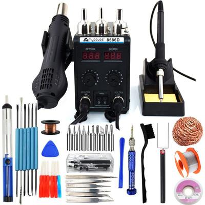Сварочная станция «2-в-1» мощностью 750 Вт, термофен, паяльник с двойным цифровым ЖК-дисплеем, 8586D, панель SMD, ремкомплект