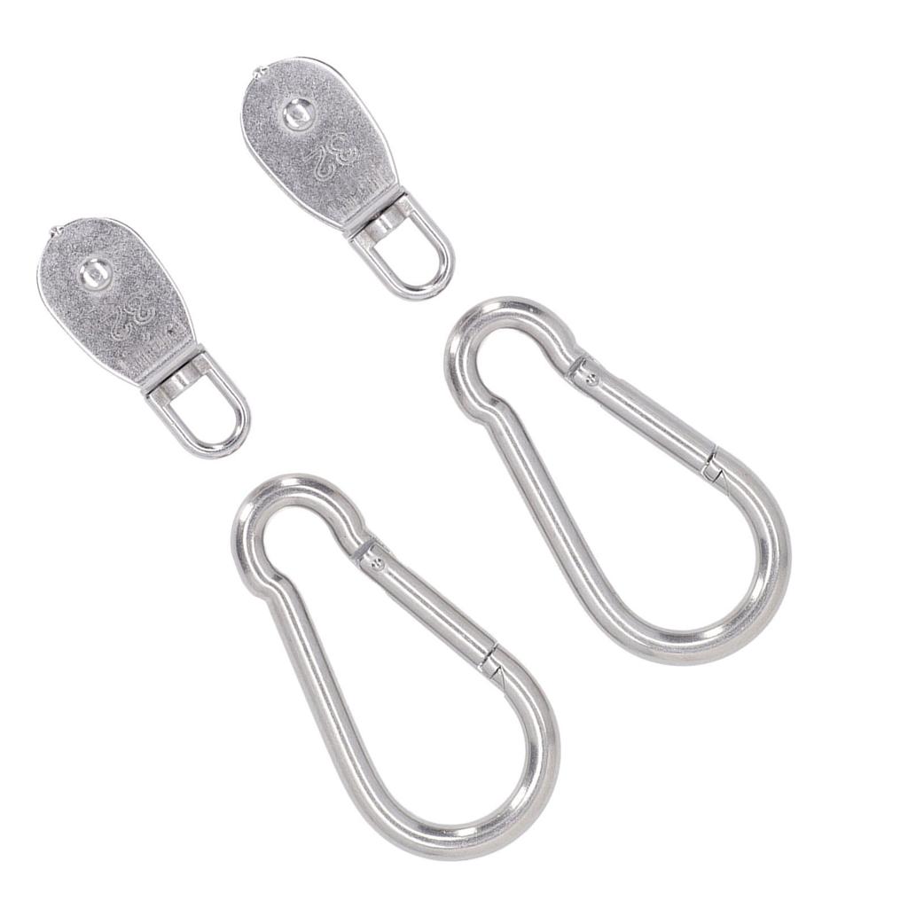 2 шт. одинарный блок M32 с 2 пружинными карабинами M12, нержавеющая сталь, трос, подвесной буксировочный шкив