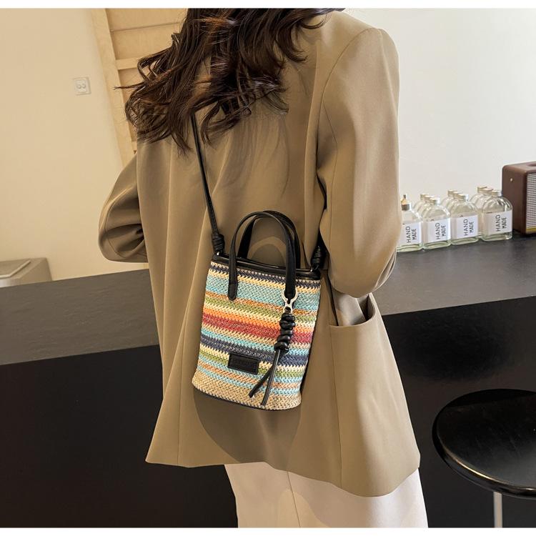 Модные портативные полосатые женские сумки кроссбоди, соломенная пляжная сумка большой вместимости, сумки через плечо, женский повседневный клатч