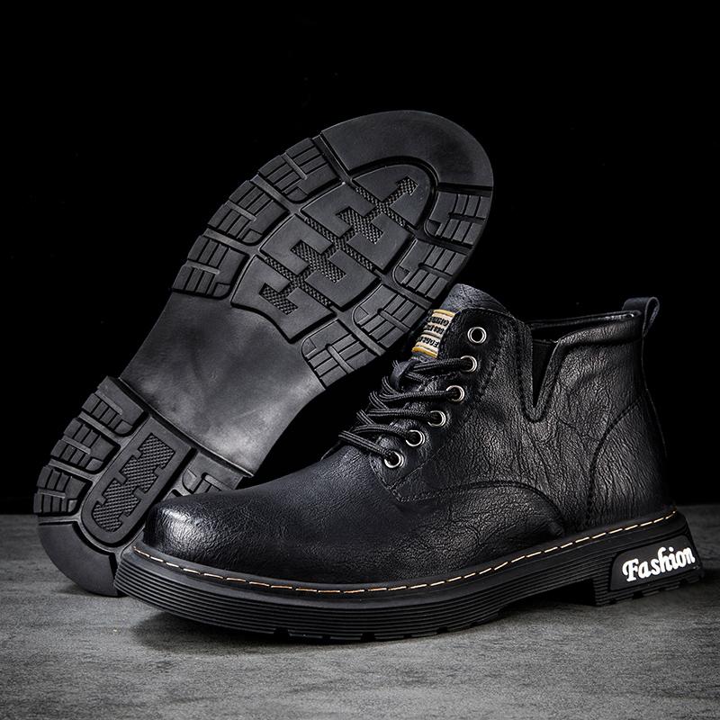 Модные зимние ботинки Натуральная кожа Короткие ботинки Плюс бархат Высокий верх Уличные кроссовки Ботильоны Мужские ботинки Толстая подошва Повседневные ботинки Мех