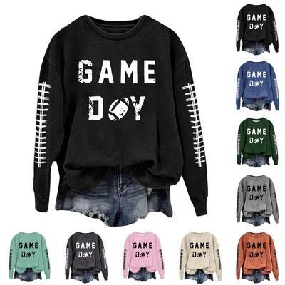 Женская мода повседневный длинный рукав принтованный круглый вырез свитер топ