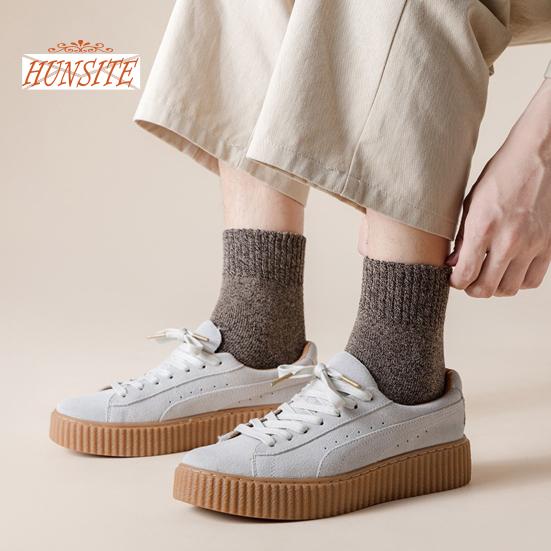 1 пара мужских зимних носков, толстый мягкий плюш, однотонный, защита лодыжки, средняя трубка, эластичные противоскользящие, термовязаные, противоскользящие носки для пола