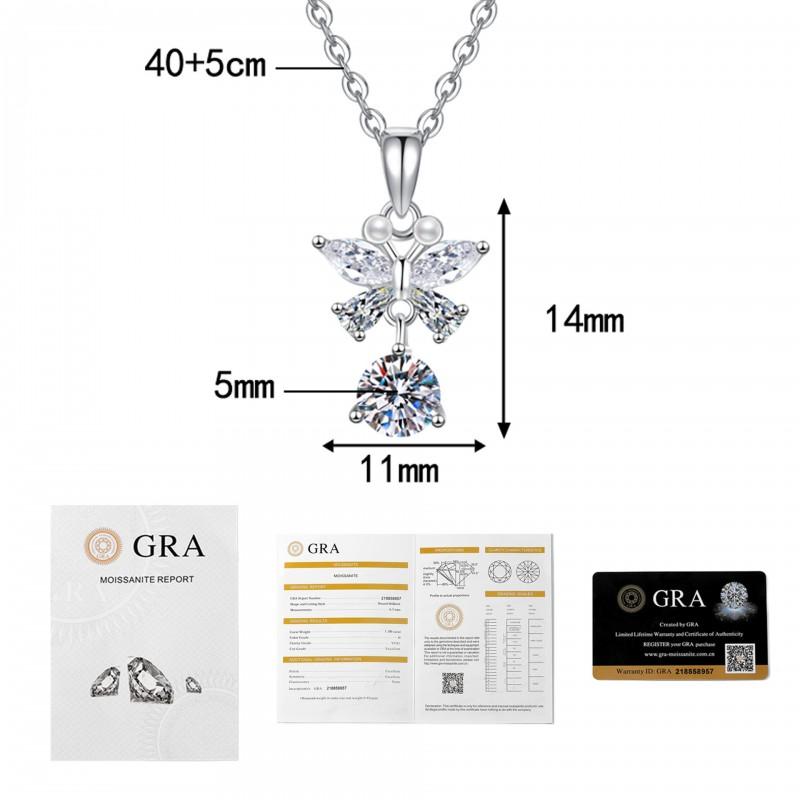 Moissanite Butterfly Necklace Dainty Pendant Women Fashion Chic Jewelry