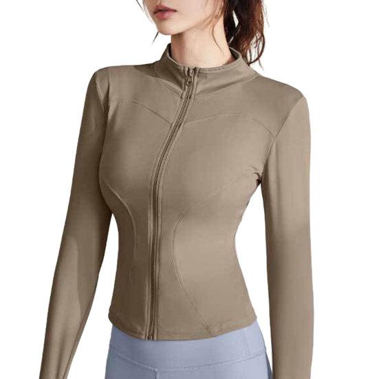 Women Sports Top Stand Collar Zipper Closure Cardigan Sweat Absorption Soft Breathable Thin Elastic Slim Fit Long Sleeve Quick Dry Lady Jogging