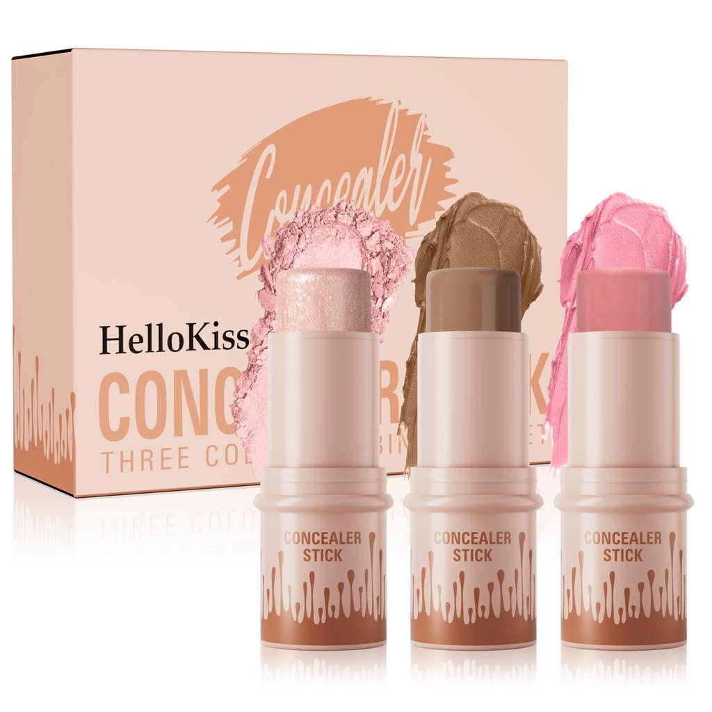3pcs Contouring Stick Set Face Contour Stick Shadow Stick Blush Stick 3-in-1 Perfect Concealer Stick Full Coverage Breathable and Light