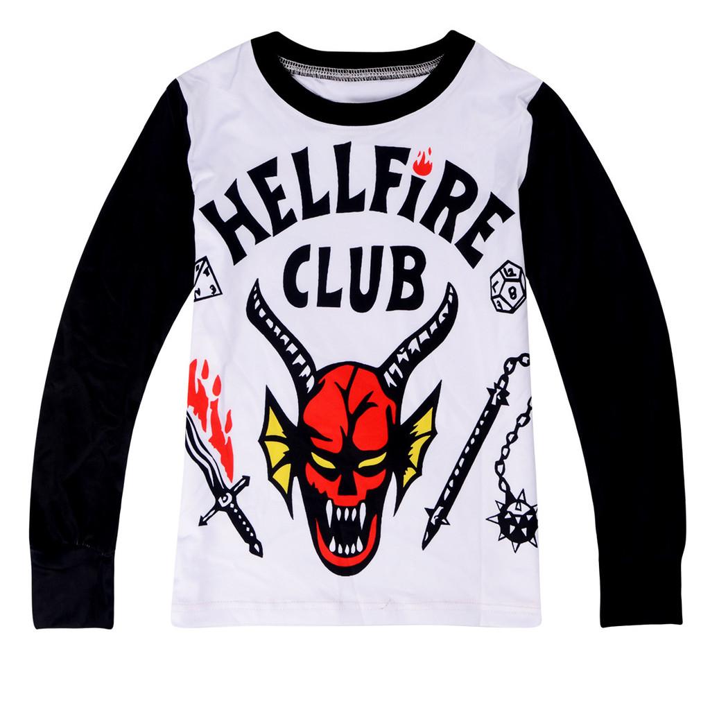 Детский пижамный комплект для мальчиков и девочек с принтом «Адский огонь»: футболка, брюки и топ.