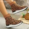 Модные женские ботильоны с леопардовым принтом, ботильоны на плоской подошве, вязаные кроссовки, женская обувь 2025 года, трендовая зимняя повседневная мода, новая удобная спортивная обувь Mujer