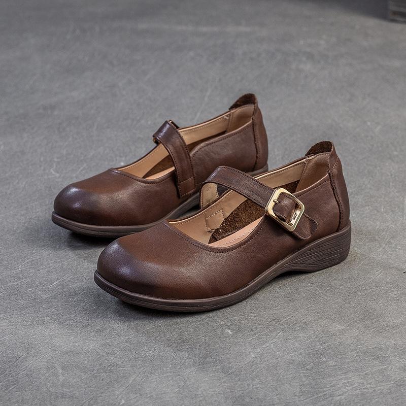 GKTINOO 2025 Весна Новые Удобные Неглубокие Ретро Натуральная Кожа Повседневные И Универсальные На Низком Каблуке Женские Туфли