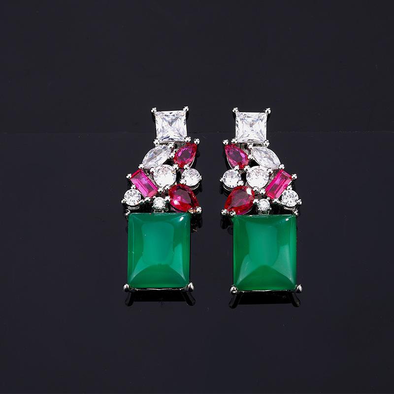 Huayei Jewelry Серьги-иглы из чистого серебра с имитацией красного корунда и имитацией халцедона, набор из двух колец, серьги для женщин