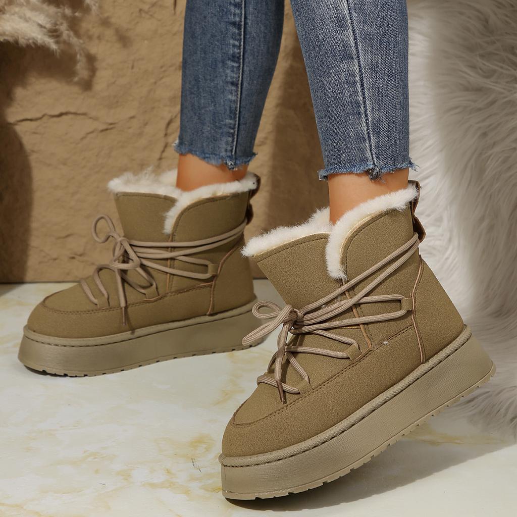 Новые зимние туфли с круглым носком, толстым дном спереди, без застежек, модные повседневные короткие теплые хлопковые туфли на шнуровке, женские зимние ботинки