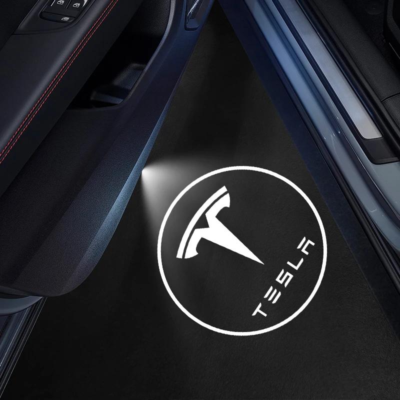 Car Sticker 2025 Hot Car Door Welcome Laser Led Projector Logo Light Wireless Car Accessories For Tesla model 3 model X Y style