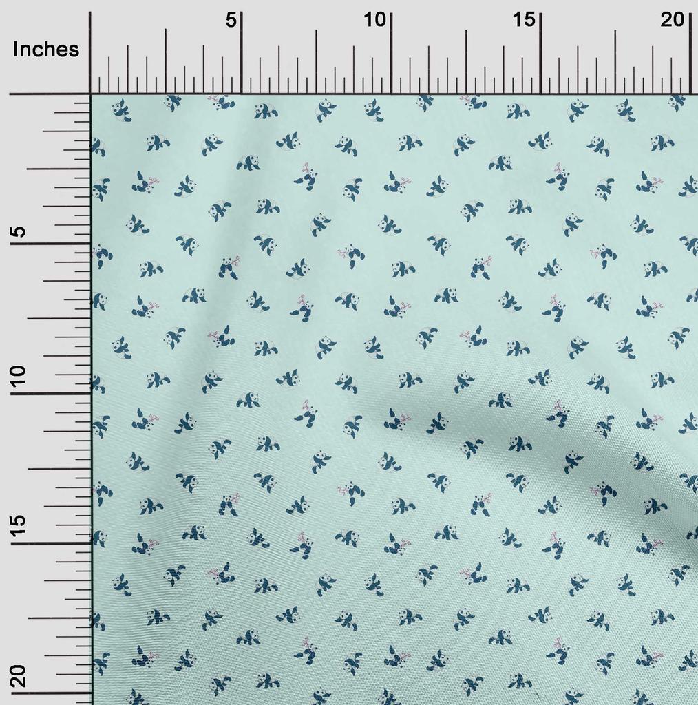 oneOone Cotton Flex Light Mint Green Fabric Panda Fabric For Sewing Printed Craft Fabric By The Yard 40 Inch