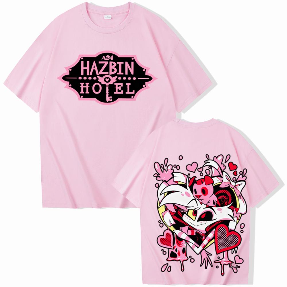 Футболка Hazbin Hotel Ангел Пыль Мужская Женская Харадзюку Короткий Рукав Круглый Вырез Повседневная Дышащая Удобная Уличная Одежда Мягкая Рубашка Подарок