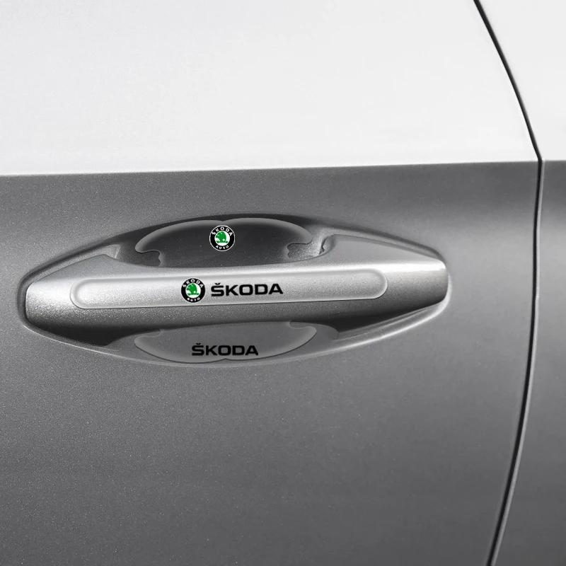 HQKI8 Car Door Bowl Handle Scratch Protective Stickers Car Anti-collision Protection Strip For Skoda Octavia Superb Rapid Kodiaq Karoq