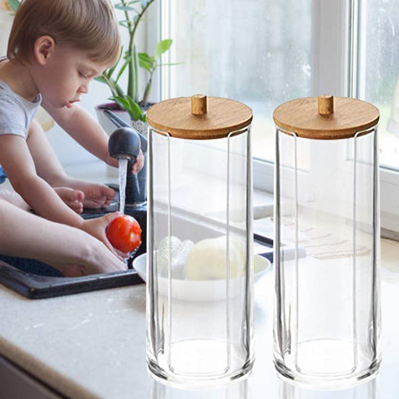 Cotton Swab Storage Box Makeup Organizers Qtip Container Cosmetic Small Change Jewelry Storage Box Bamboo Lid Jar Home Storage