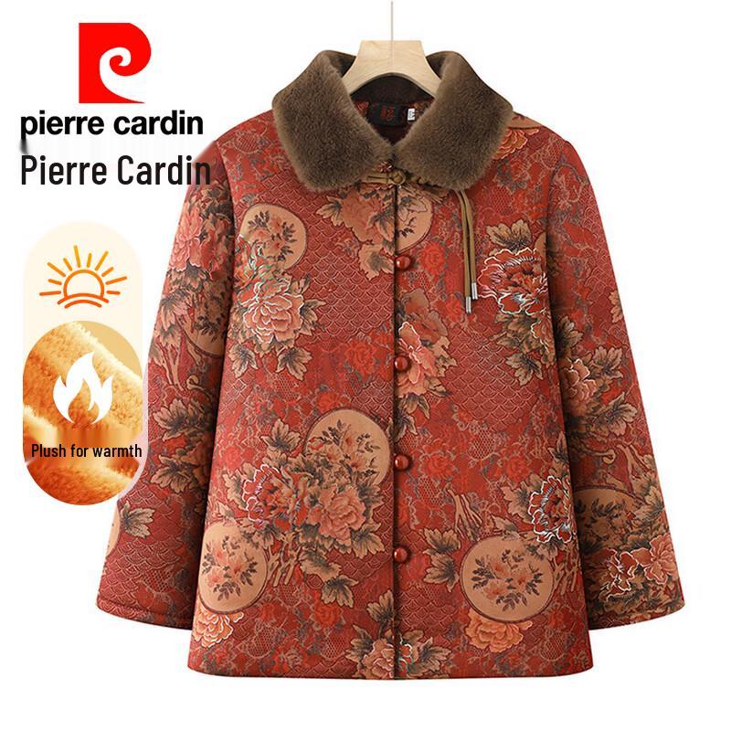 Pierre Cardin Женская утепленная зимняя куртка в китайском стиле с цветочным принтом